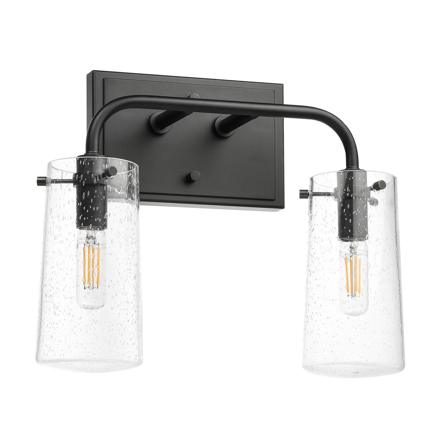 Modern 2-Light Black Vanity Light with Seeded Glass XB-W1283-2-MB
