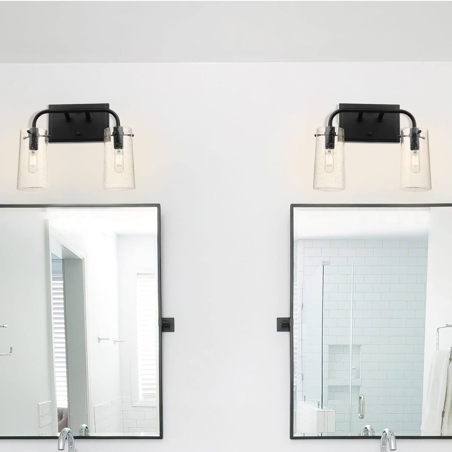Modern 2-Light Black Vanity Light with Seeded Glass XB-W1283-2-MB