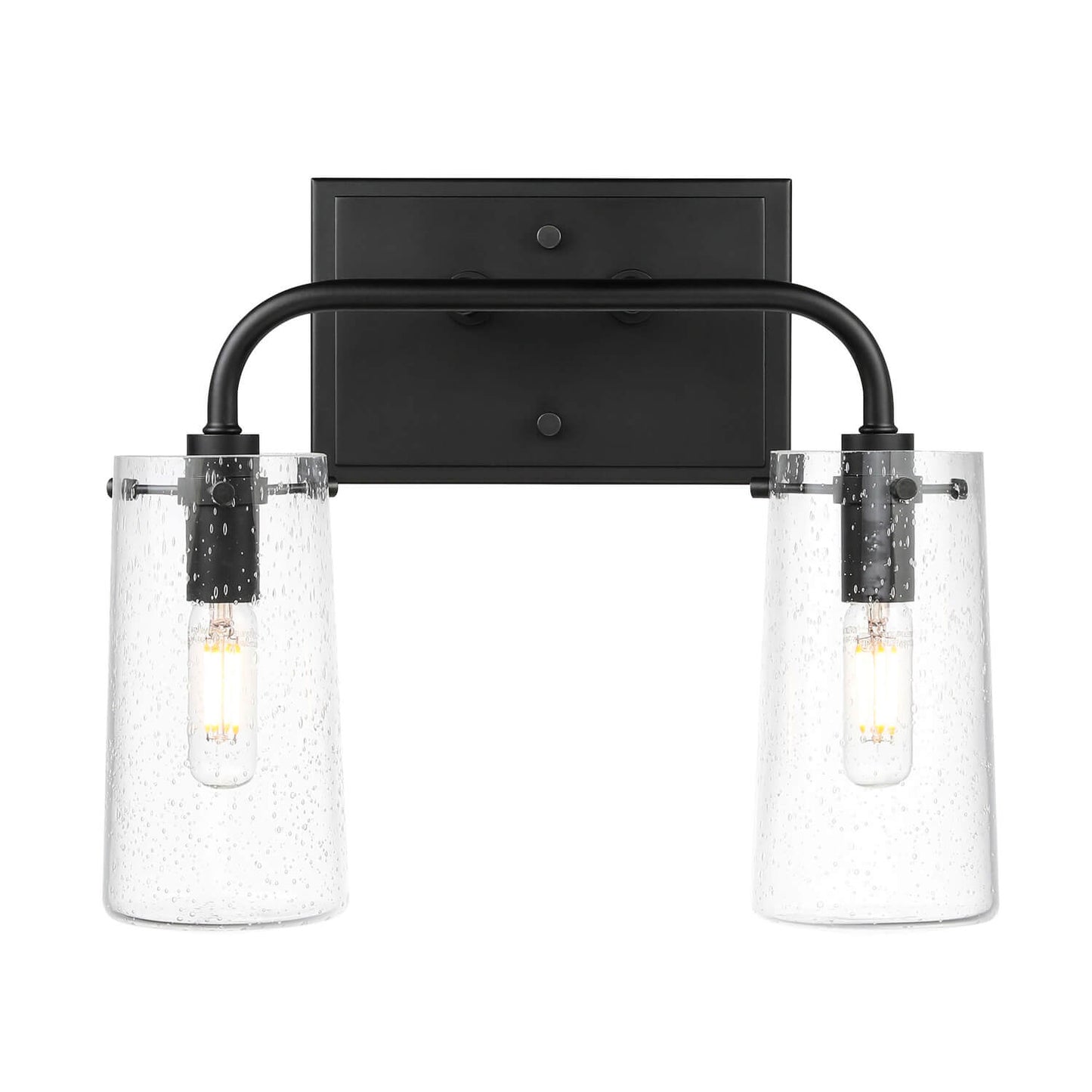 Modern 2-Light Black Vanity Light with Seeded Glass XB-W1283-2-MB