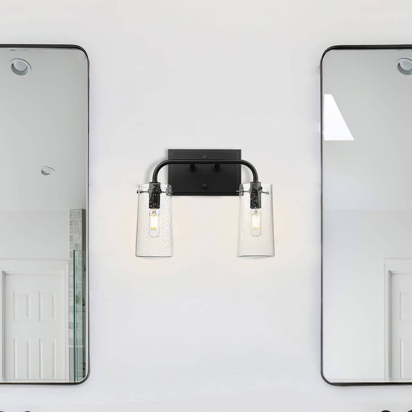 Modern 2-Light Black Vanity Light with Seeded Glass XB-W1283-2-MB