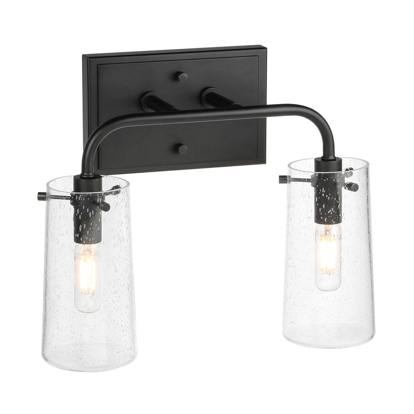 Modern 2-Light Black Vanity Light with Seeded Glass XB-W1283-2-MB