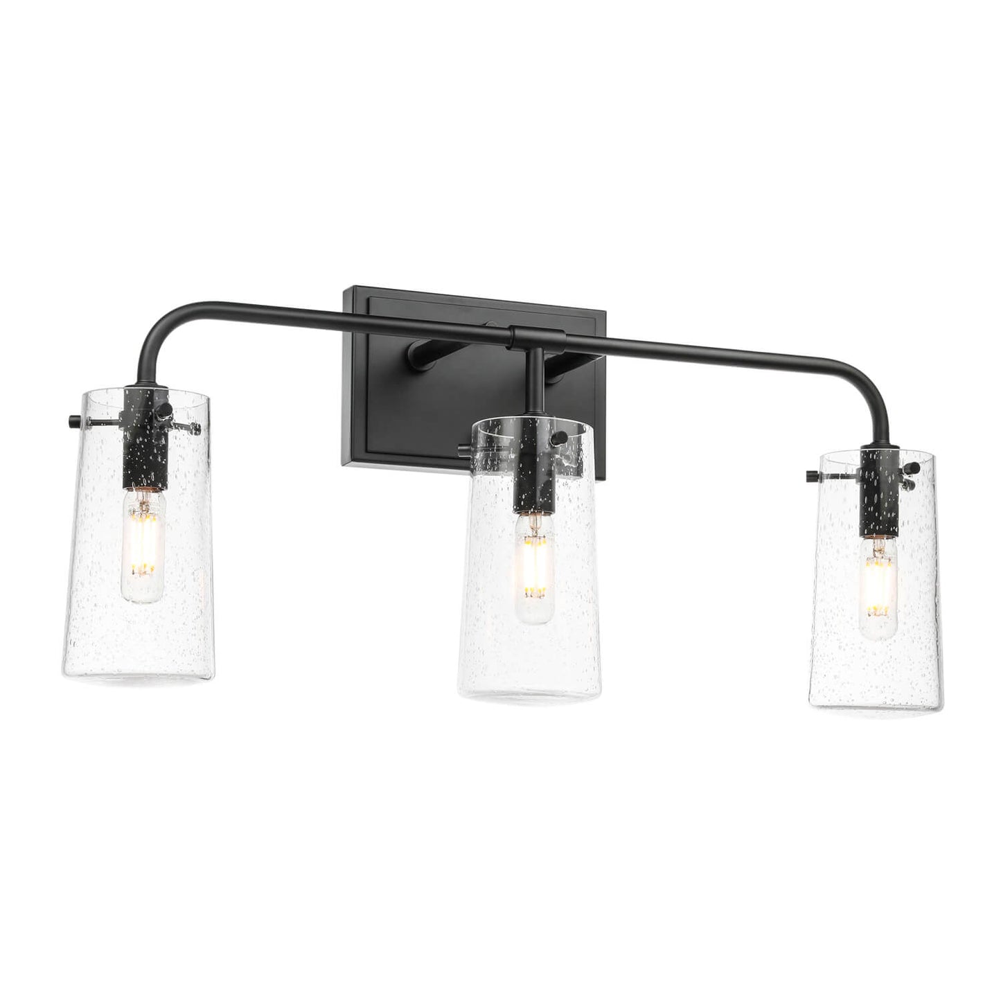 3-Light Black Industrial Vanity Light with Seeded Glass XB-W1283-3-MB
