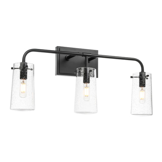 3-Light Black Industrial Vanity Light with Seeded Glass XB-W1283-3-MB