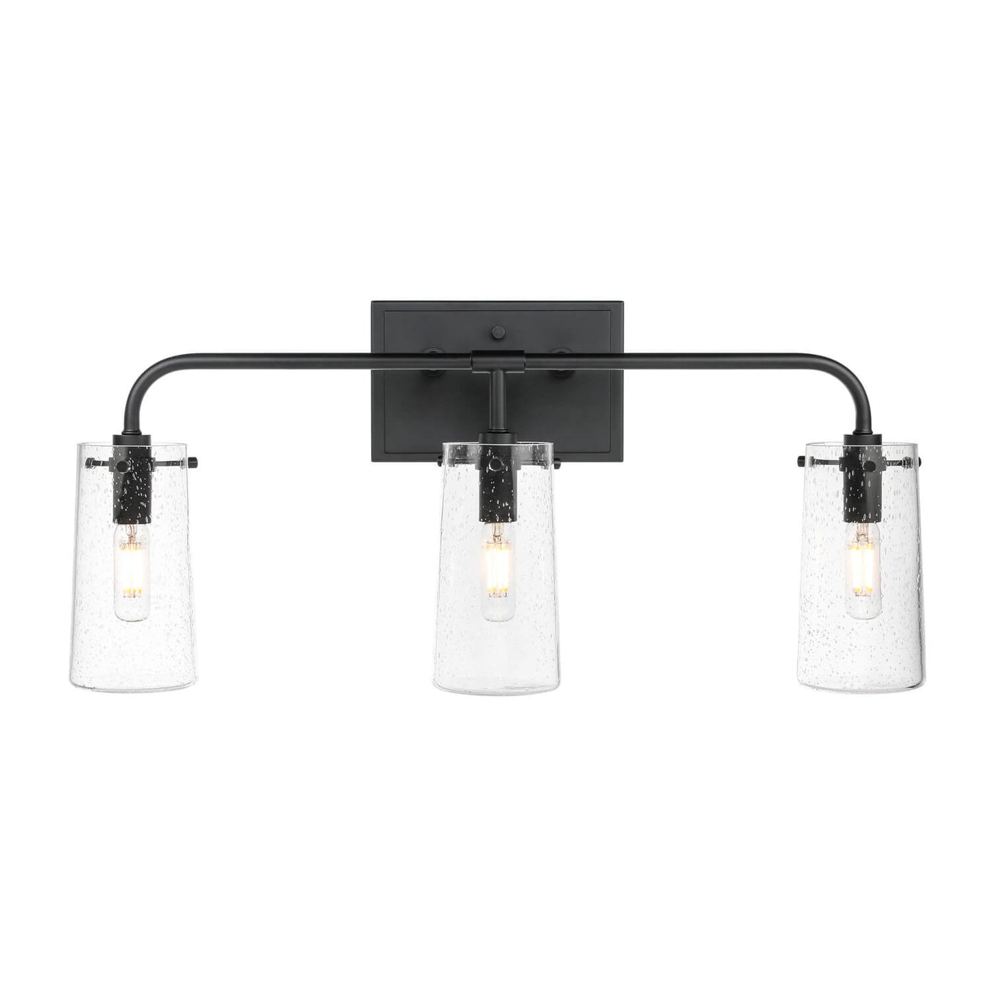 3-Light Black Industrial Vanity Light with Seeded Glass XB-W1283-3-MB
