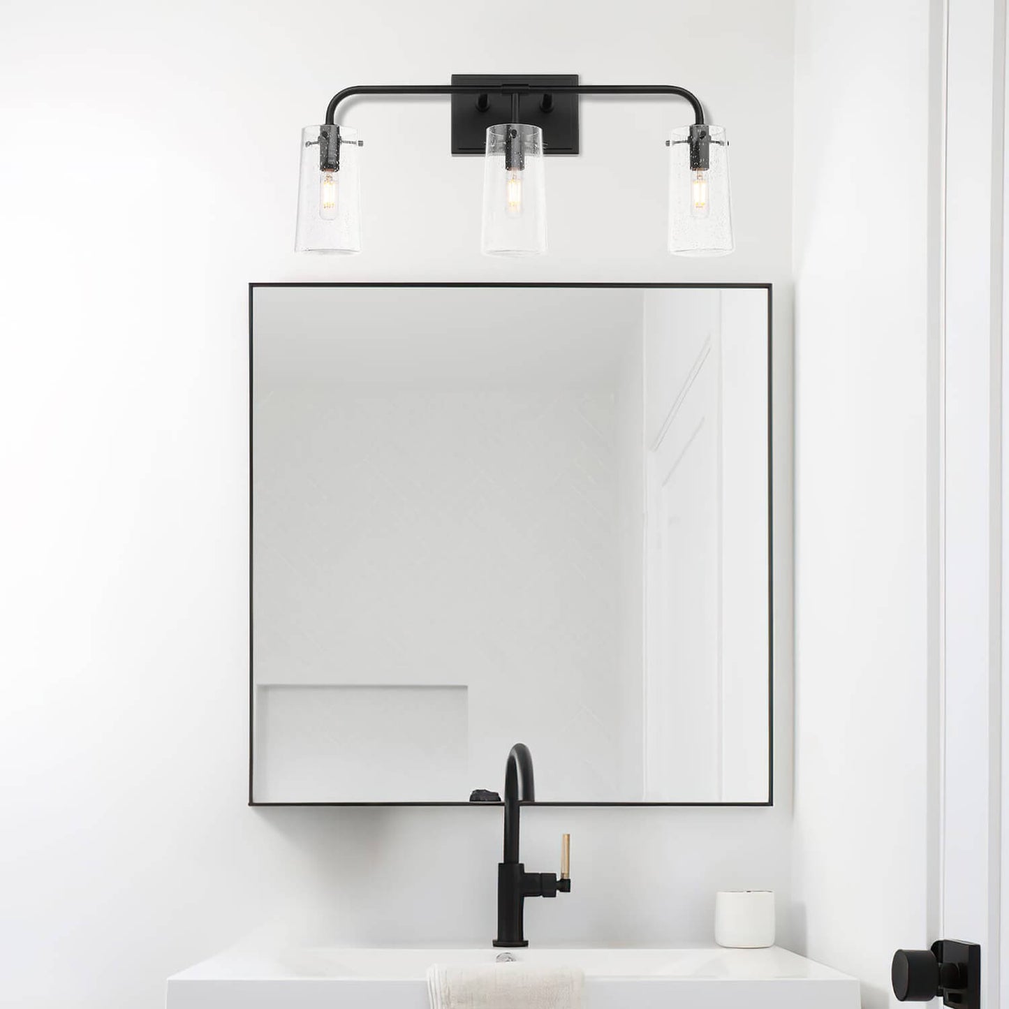 3-Light Black Industrial Vanity Light with Seeded Glass XB-W1283-3-MB