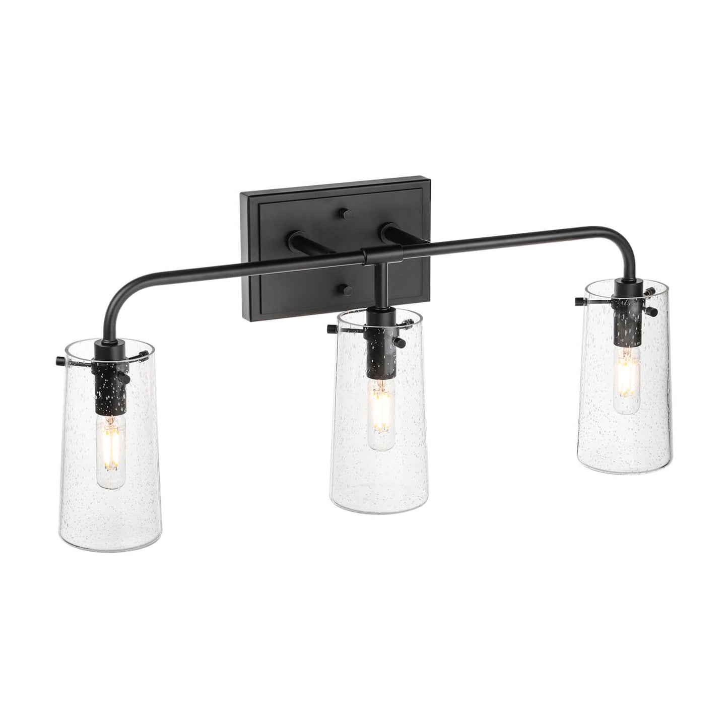 3-Light Black Industrial Vanity Light with Seeded Glass XB-W1283-3-MB