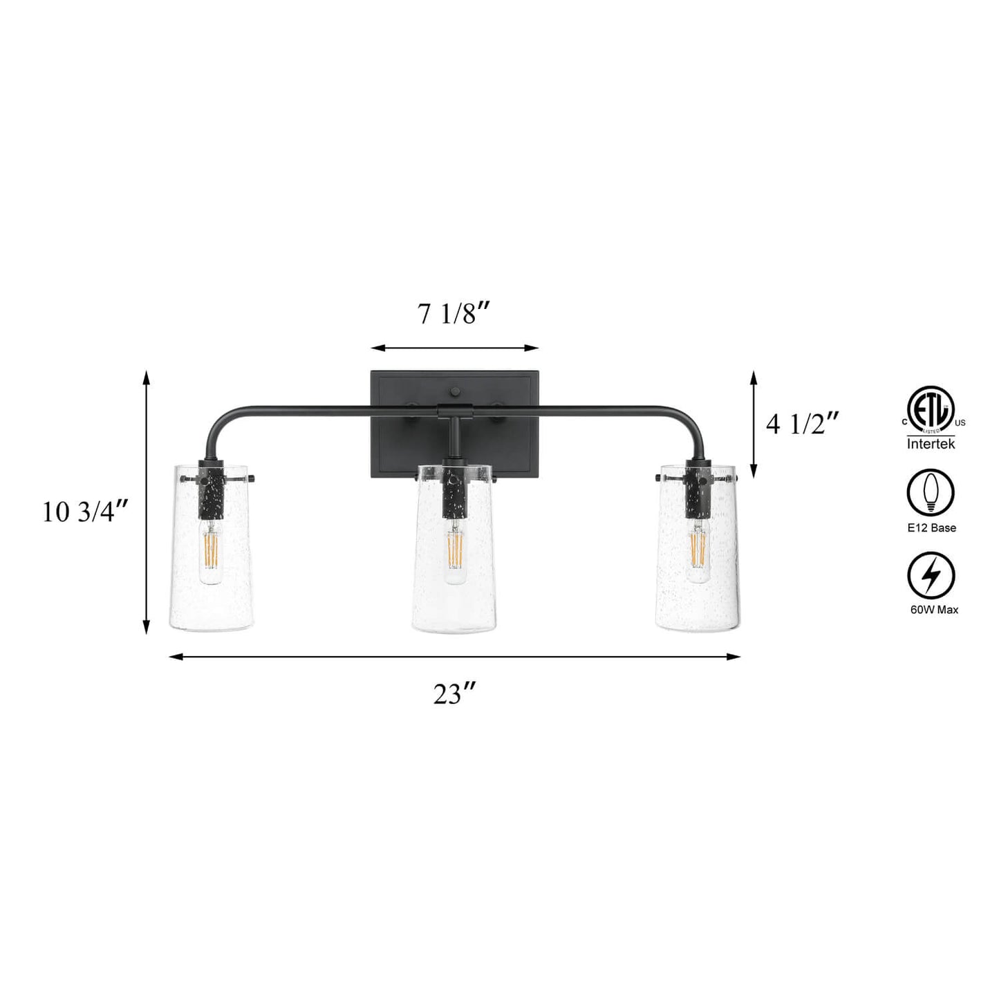 3-Light Black Industrial Vanity Light with Seeded Glass XB-W1283-3-MB