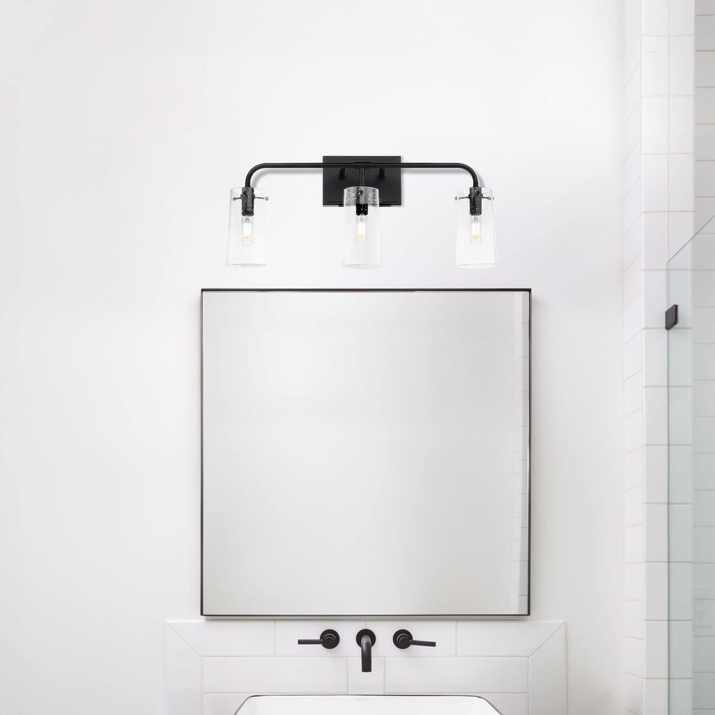 3-Light Black Industrial Vanity Light with Seeded Glass XB-W1283-3-MB