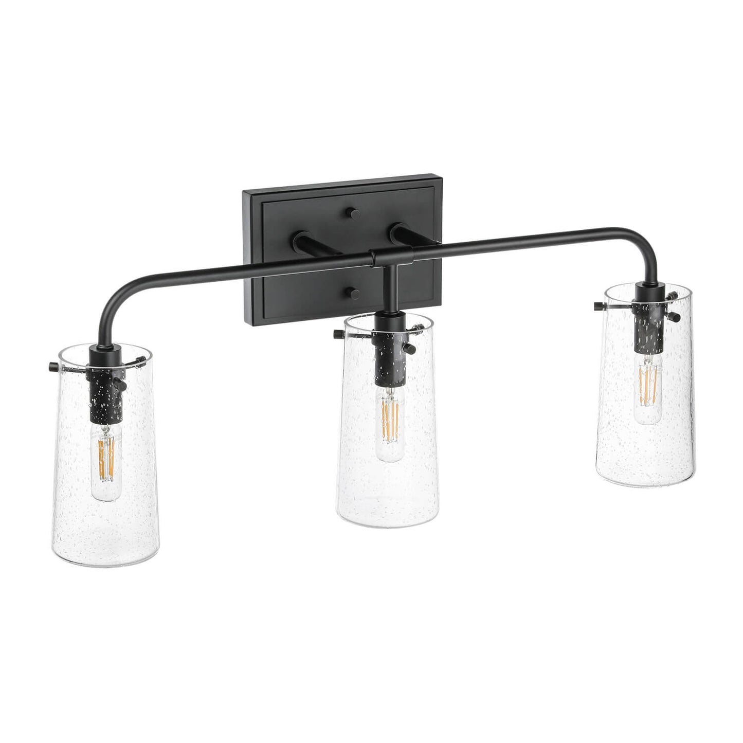 3-Light Black Industrial Vanity Light with Seeded Glass XB-W1283-3-MB