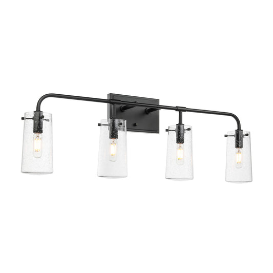Industrial 4-Light Black Vanity Light with Seeded Glass XB-W1283-4-MB