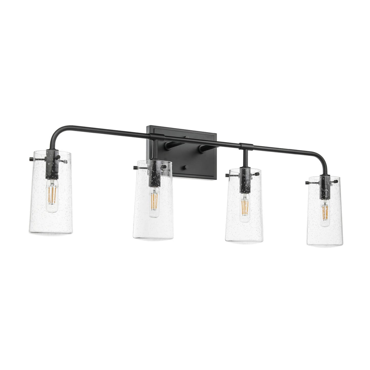 Industrial 4-Light Black Vanity Light with Seeded Glass XB-W1283-4-MB