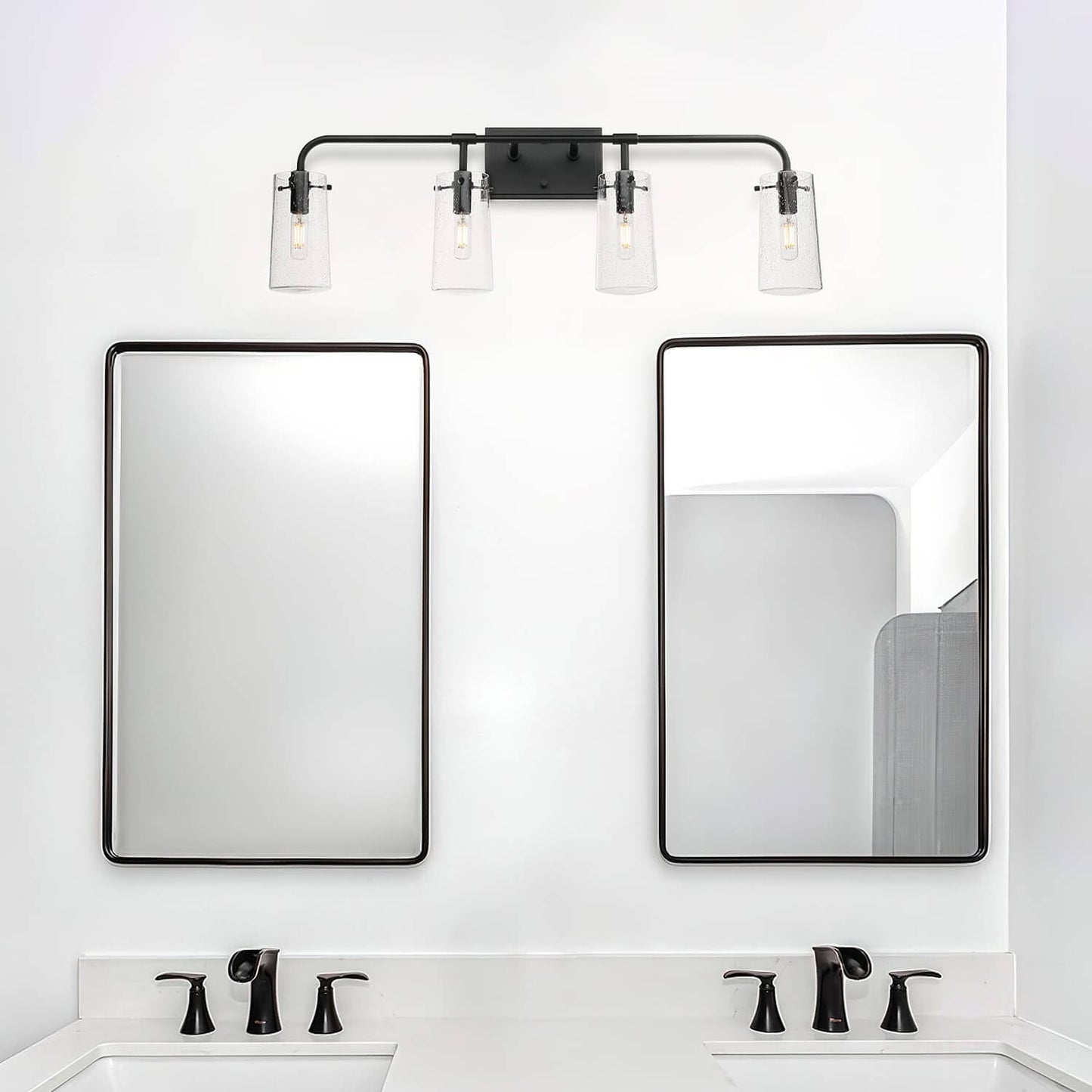 Industrial 4-Light Black Vanity Light with Seeded Glass XB-W1283-4-MB