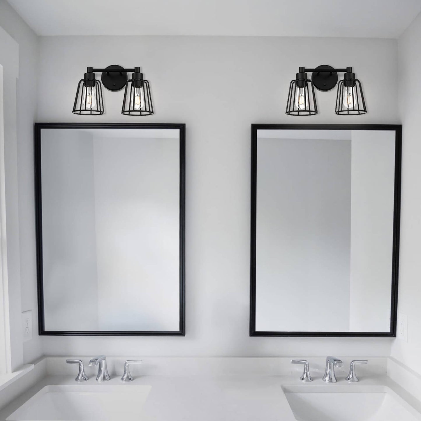 Black 2-Light Farmhouse Cage Vanity Wall Lighting XB-W1287-2-MB