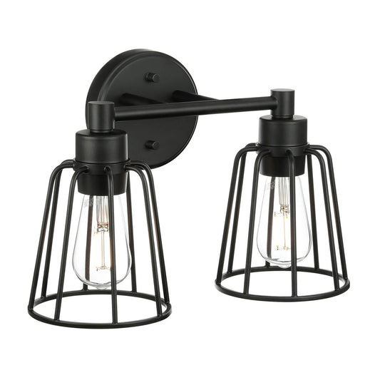Black 2-Light Farmhouse Cage Vanity Wall Lighting XB-W1287-2-MB