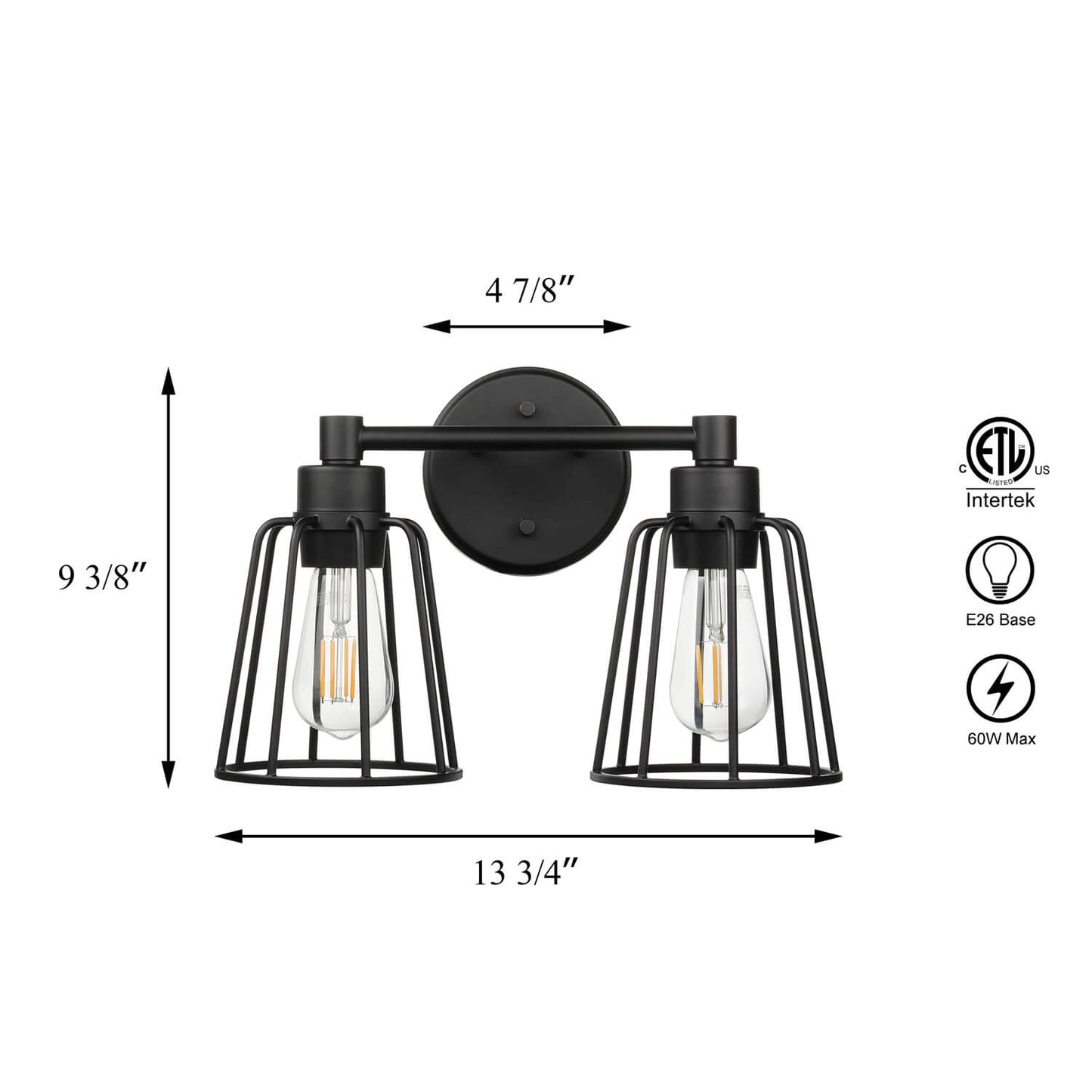 Black 2-Light Farmhouse Cage Vanity Wall Lighting XB-W1287-2-MB