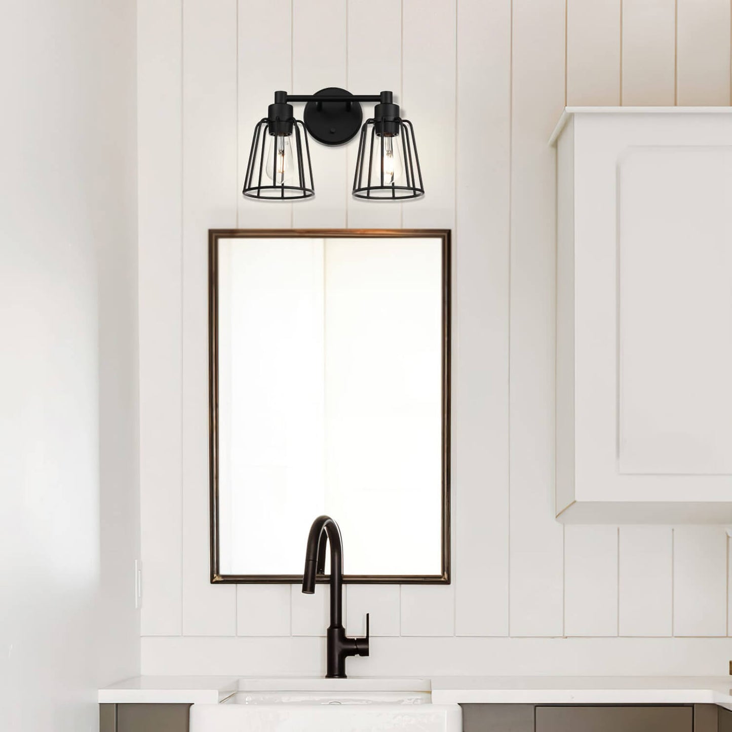 Black 2-Light Farmhouse Cage Vanity Wall Lighting XB-W1287-2-MB