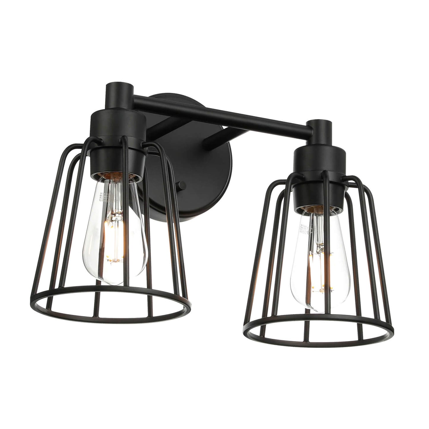 Black 2-Light Farmhouse Cage Vanity Wall Lighting XB-W1287-2-MB