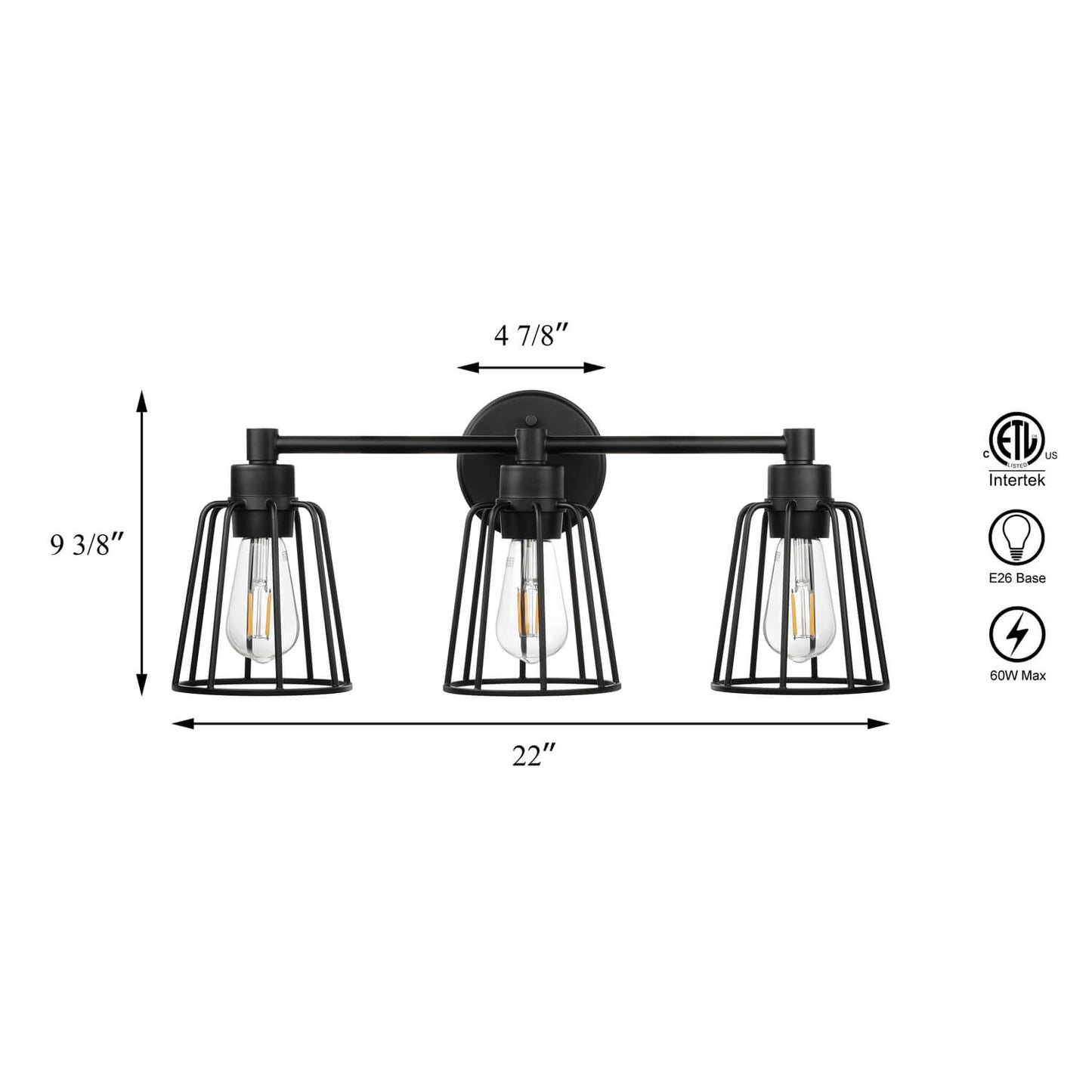 Black Farmhouse Cage Vanity Light XB-W1287-3-MB