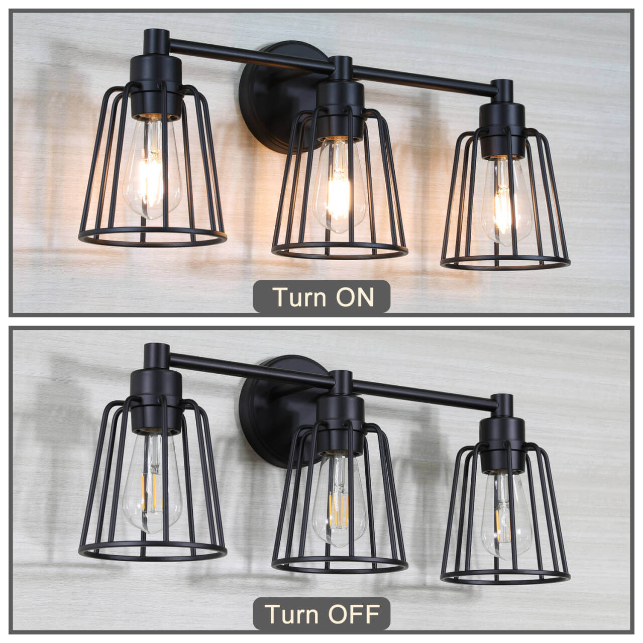 Black Farmhouse Cage Vanity Light XB-W1287-3-MB