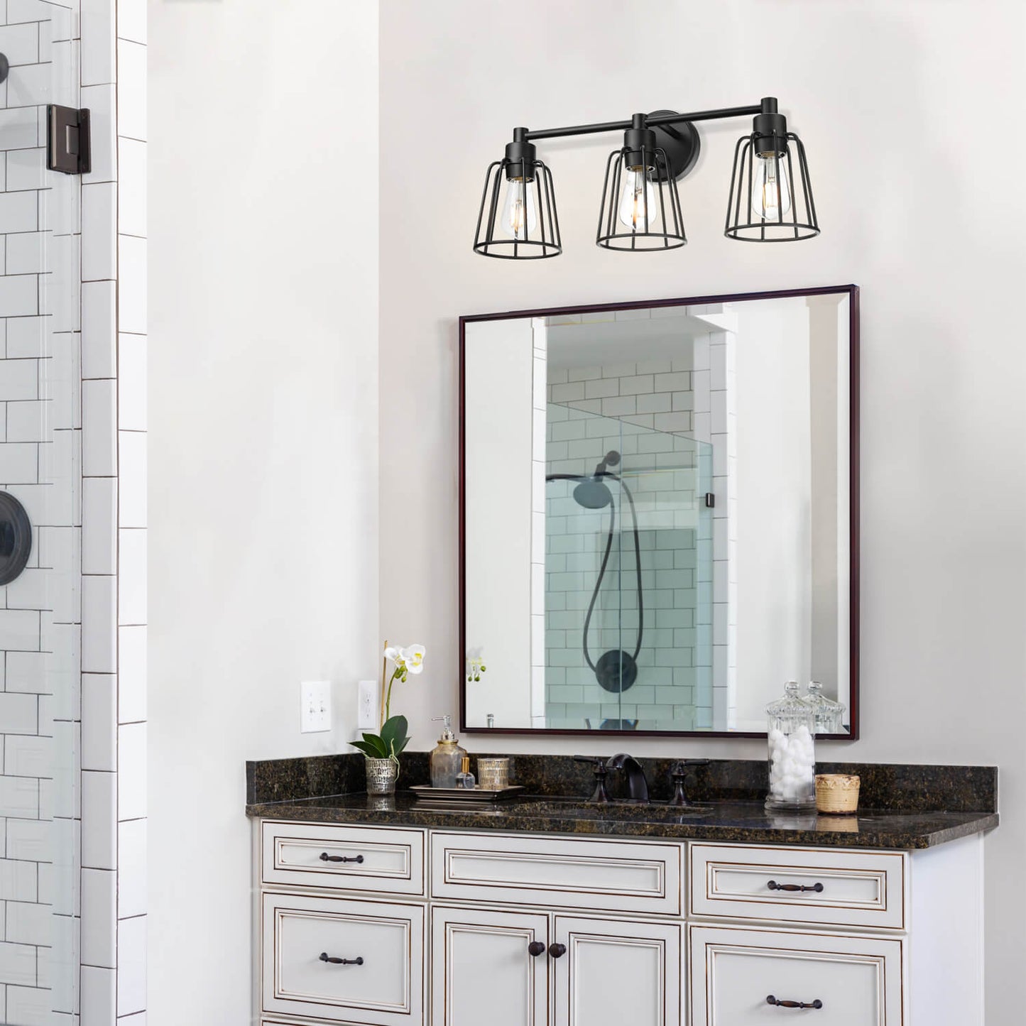 Black Farmhouse Cage Vanity Light XB-W1287-3-MB