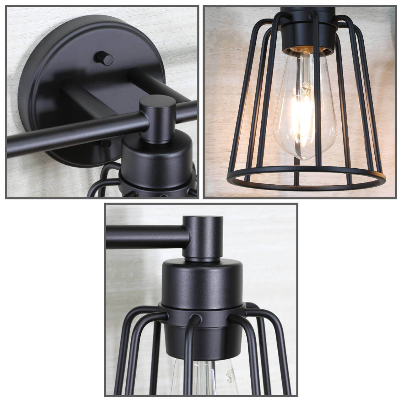Black Farmhouse Cage Vanity Light XB-W1287-3-MB