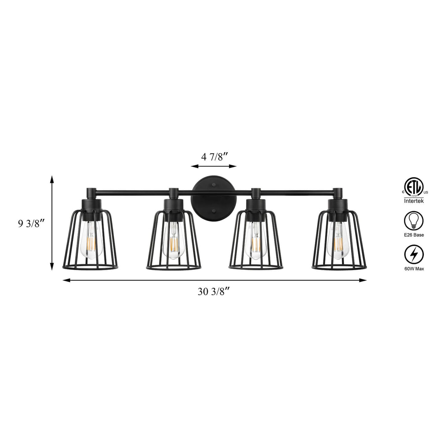 Industrial Black Cage Vanity Wall Lighting XB-W1287-4-MB