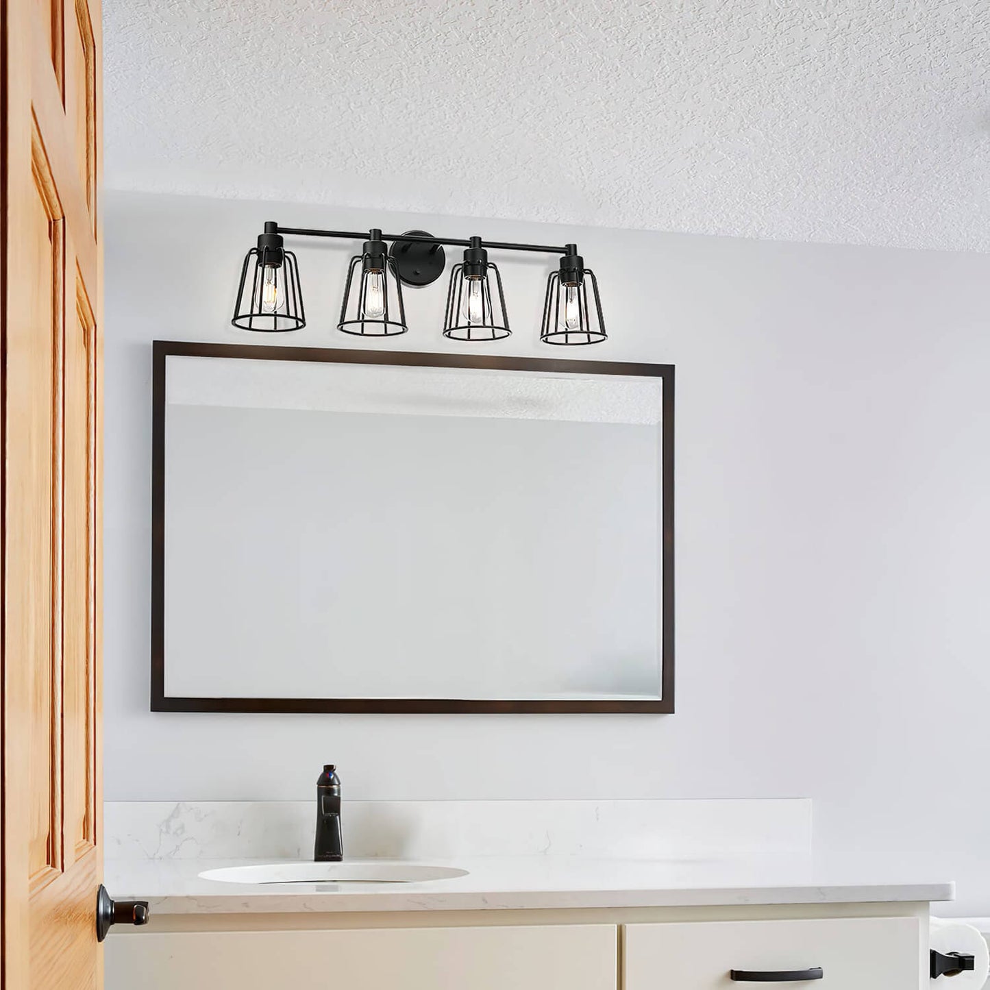 Industrial Black Cage Vanity Wall Lighting XB-W1287-4-MB
