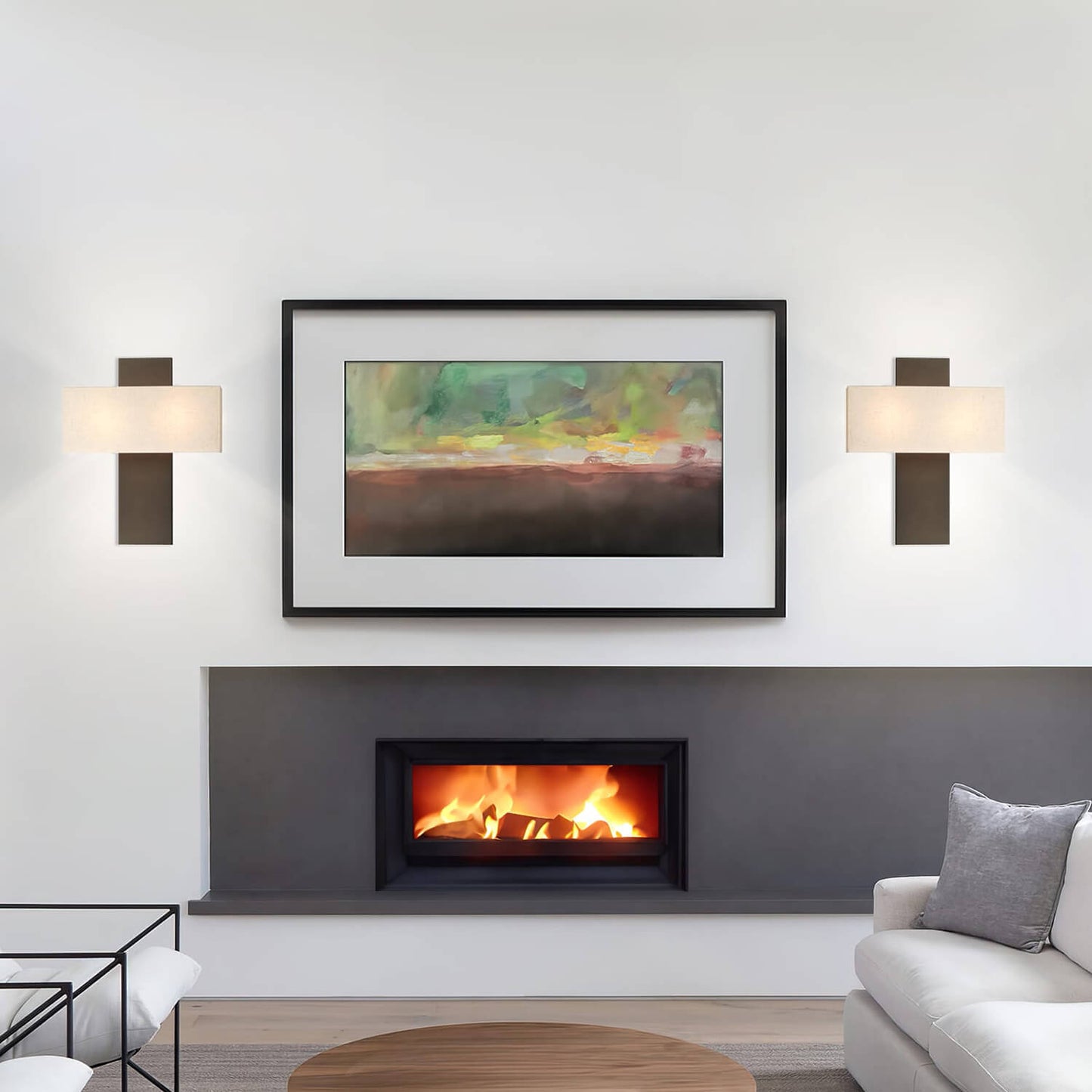 Set of 2 Modern Dark Bronze Wall Sconces with Fabric Shade XB-W1289-2-DB
