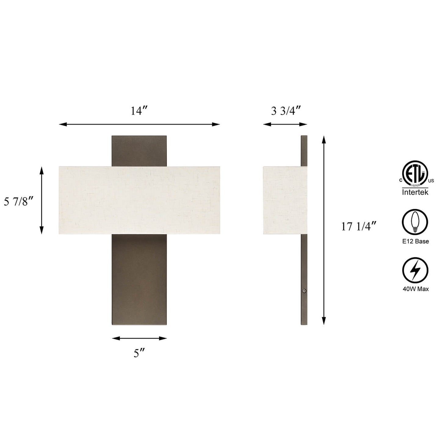 Set of 2 Modern Dark Bronze Wall Sconces with Fabric Shade XB-W1289-2-DB