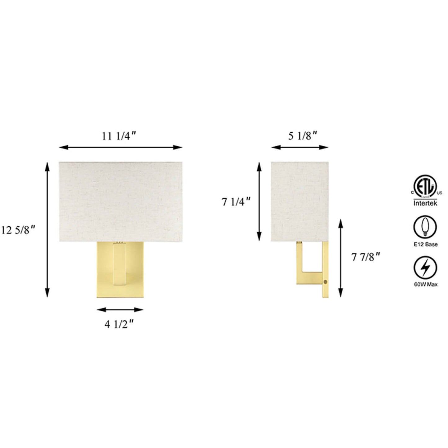Satin Brass Wall Sconce Lighting with Fabric Shade XB-W1289-SB