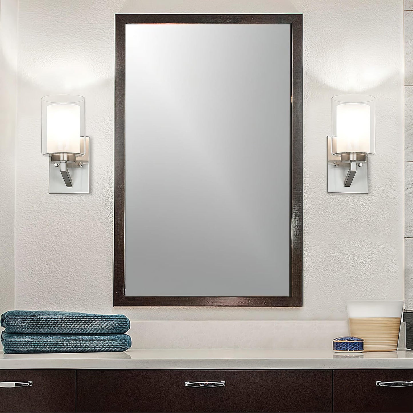 Modern Brushed Nickel Wall Sconce - Dual Glass XB-W1294-1-BN