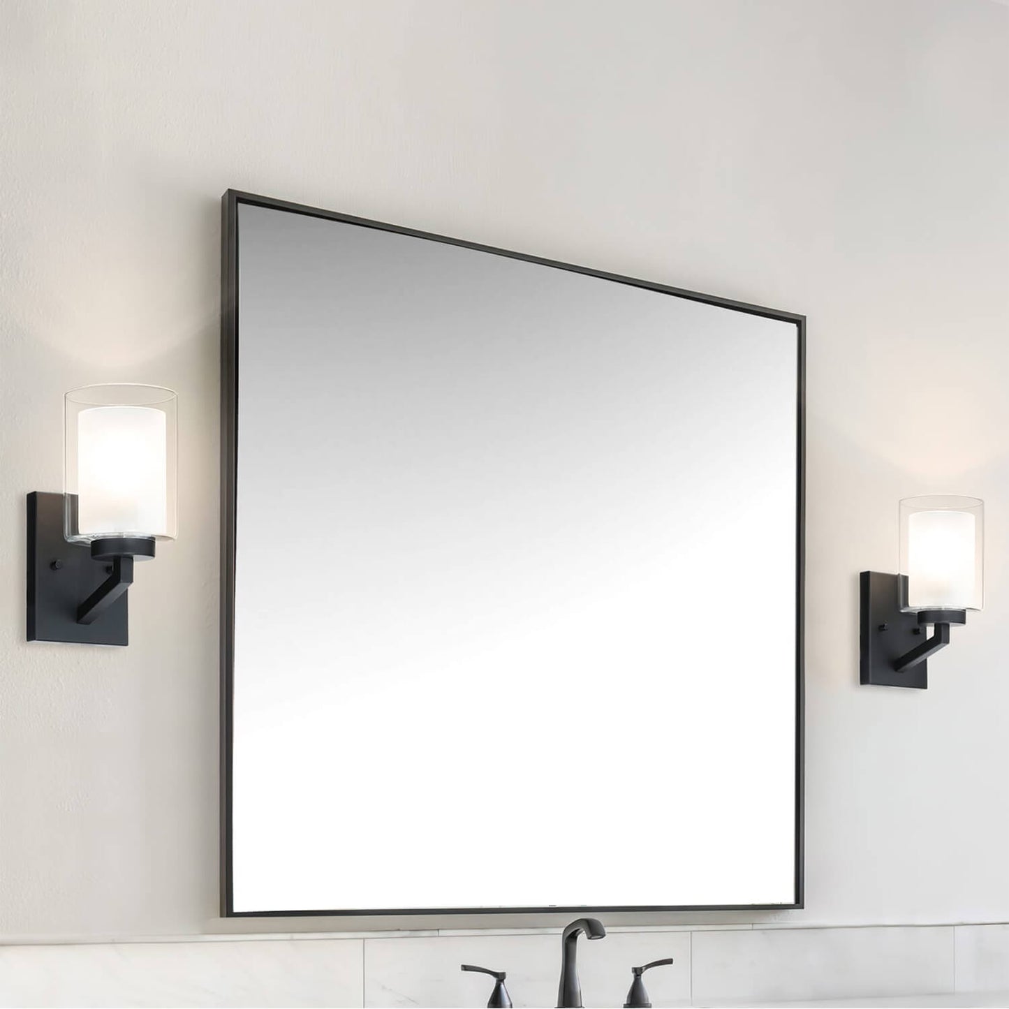 Black 1-Light Bathroom Wall Sconce with Dual Glass XB-W1294-1-MB