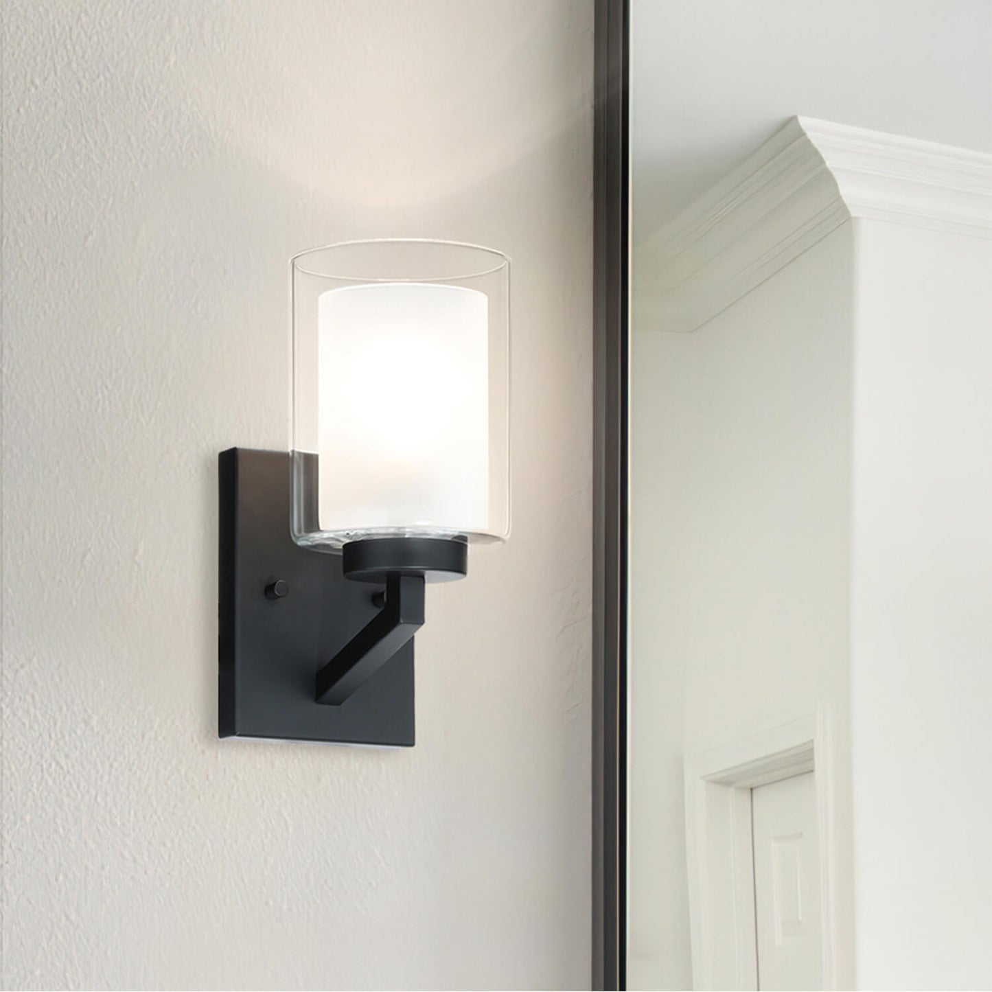 Black 1-Light Bathroom Wall Sconce with Dual Glass XB-W1294-1-MB