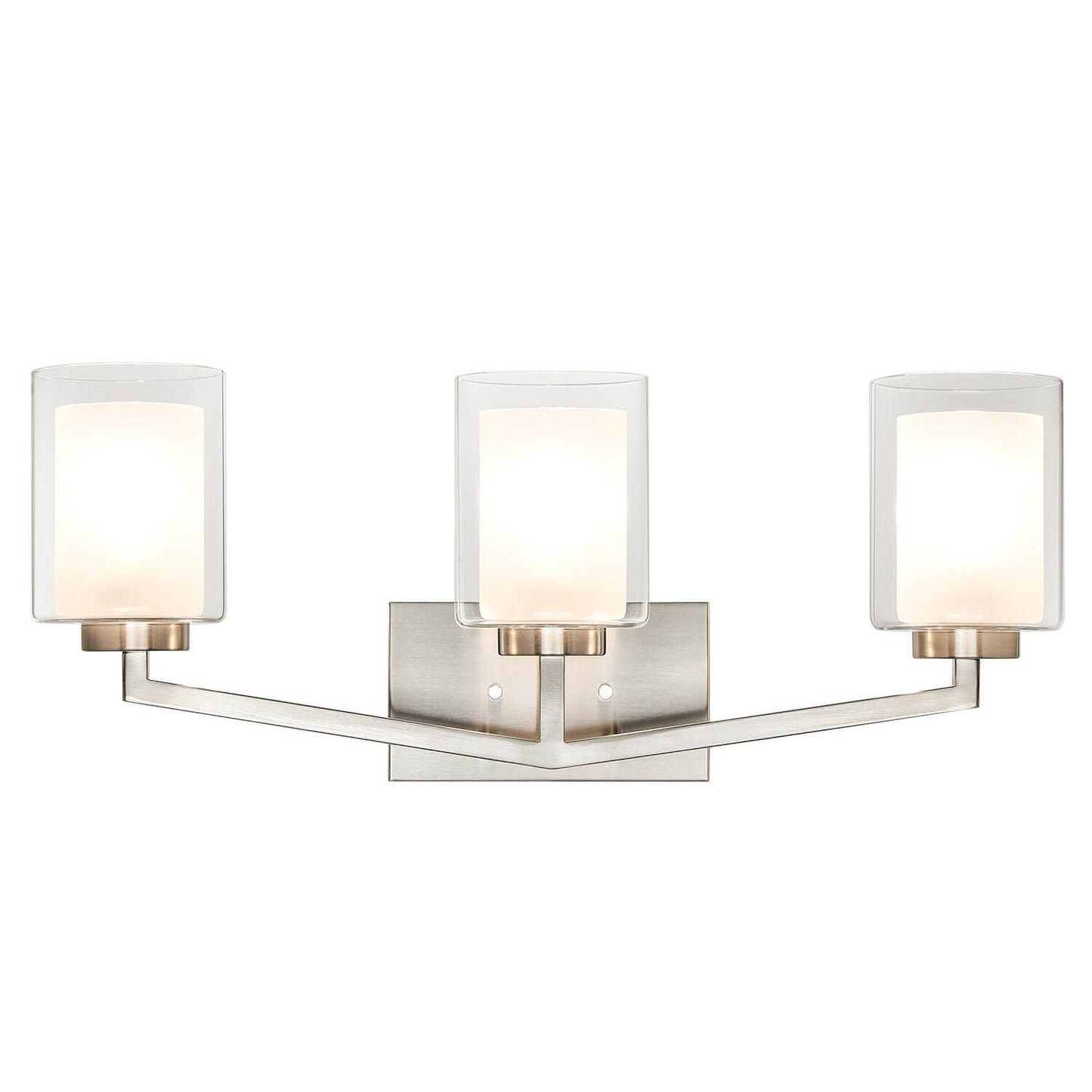 Brushed Nickel 3-Light Vanity Sconce with Dual Glass Shade XB-W1294-3-BN
