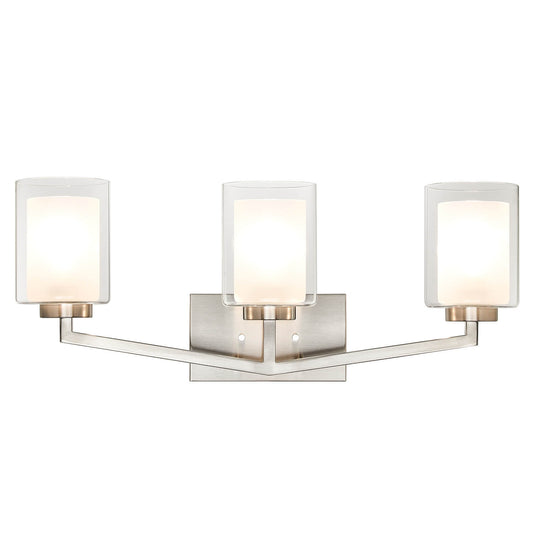 Brushed Nickel 3-Light Vanity Sconce with Dual Glass Shade XB-W1294-3-BN