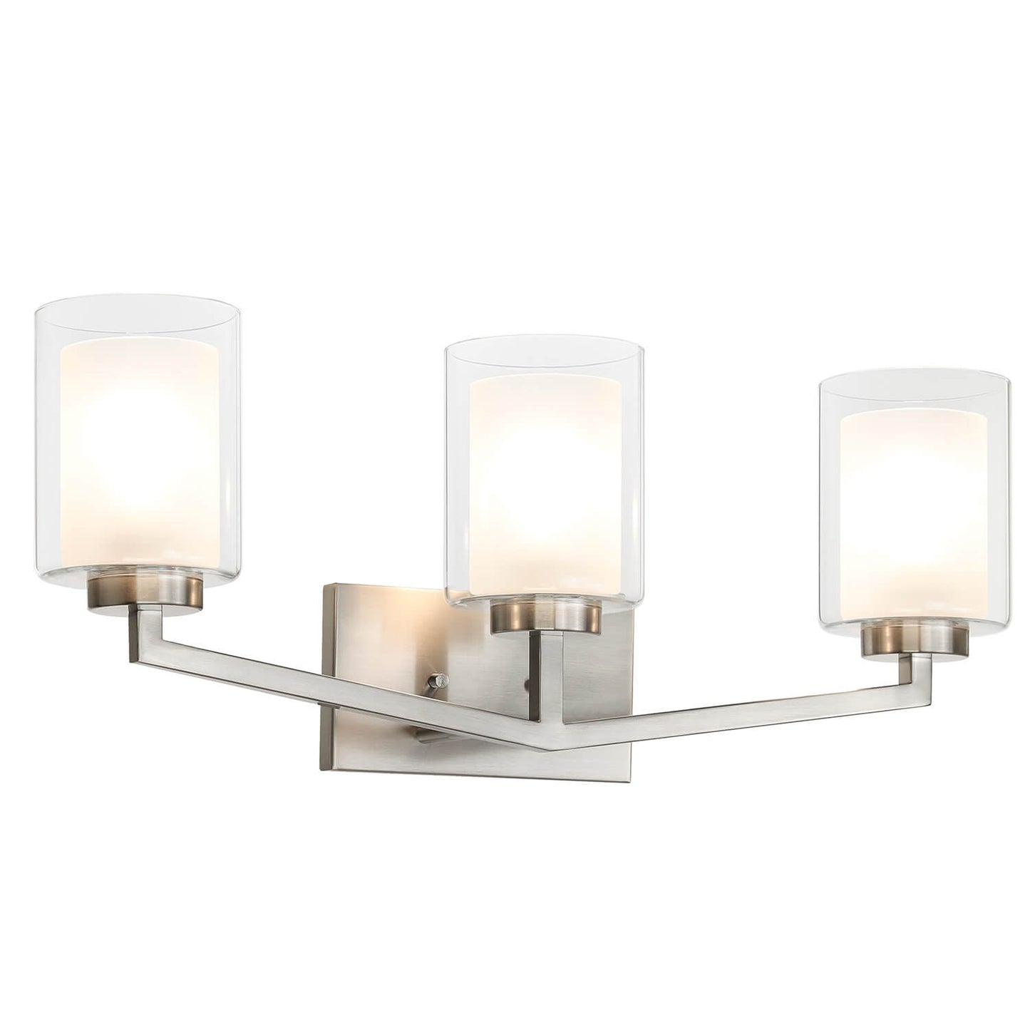 Brushed Nickel 3-Light Vanity Sconce with Dual Glass Shade XB-W1294-3-BN