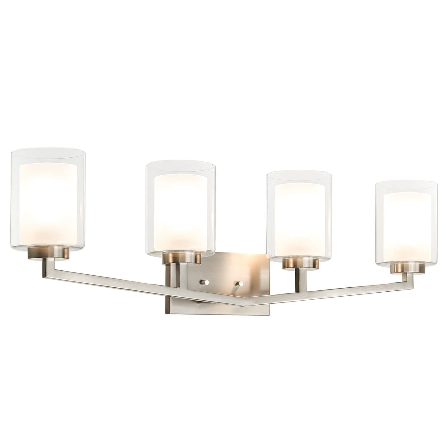 Brushed Nickel 4-Light Bathroom Vanity Light with Dual Glass XB-W1294-4-BN