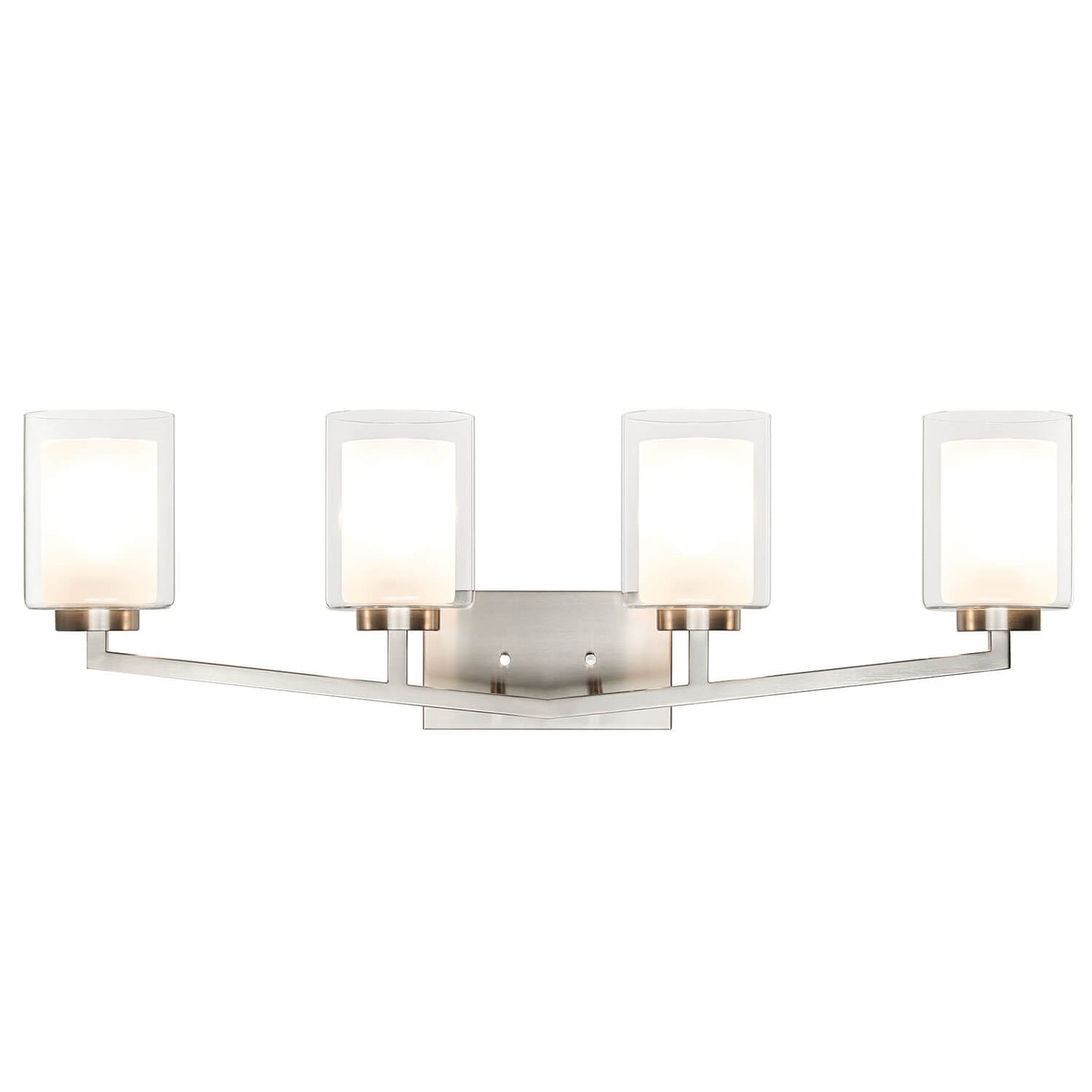 Brushed Nickel 4-Light Bathroom Vanity Light with Dual Glass XB-W1294-4-BN