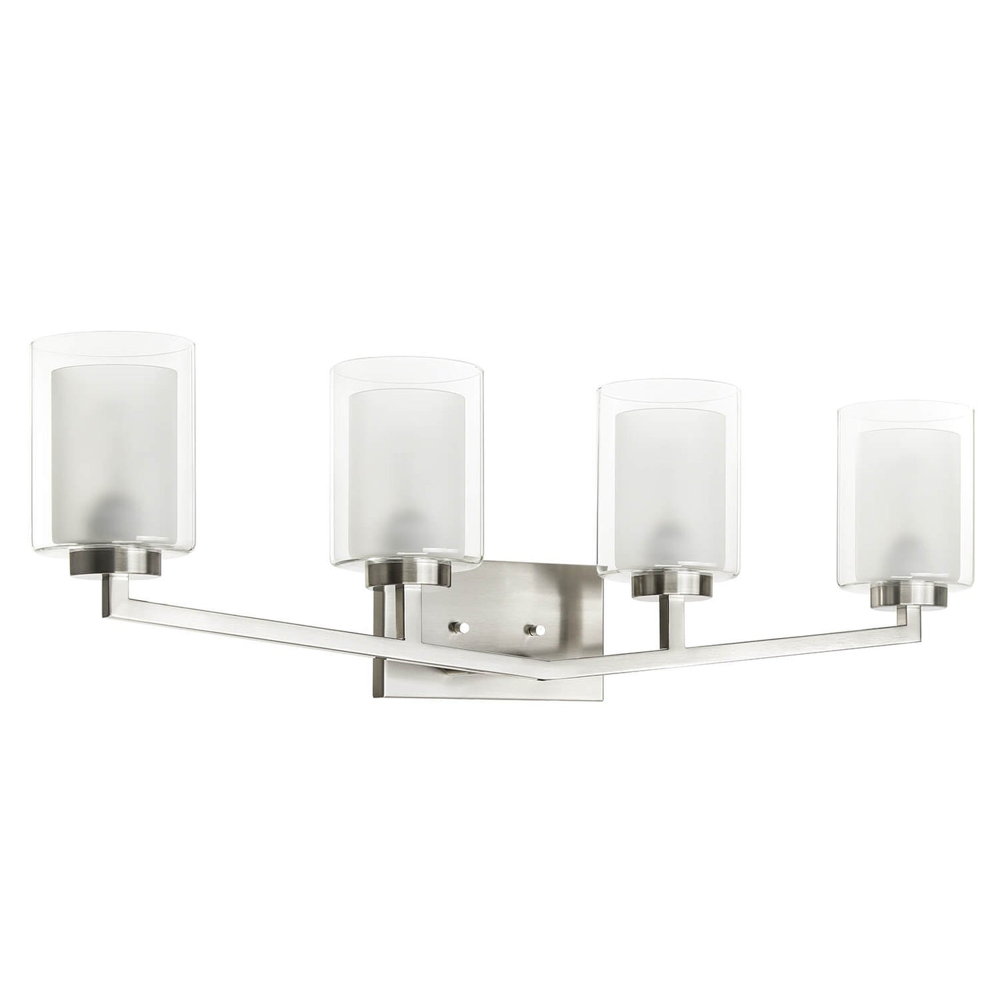 Brushed Nickel 4-Light Bathroom Vanity Light with Dual Glass XB-W1294-4-BN