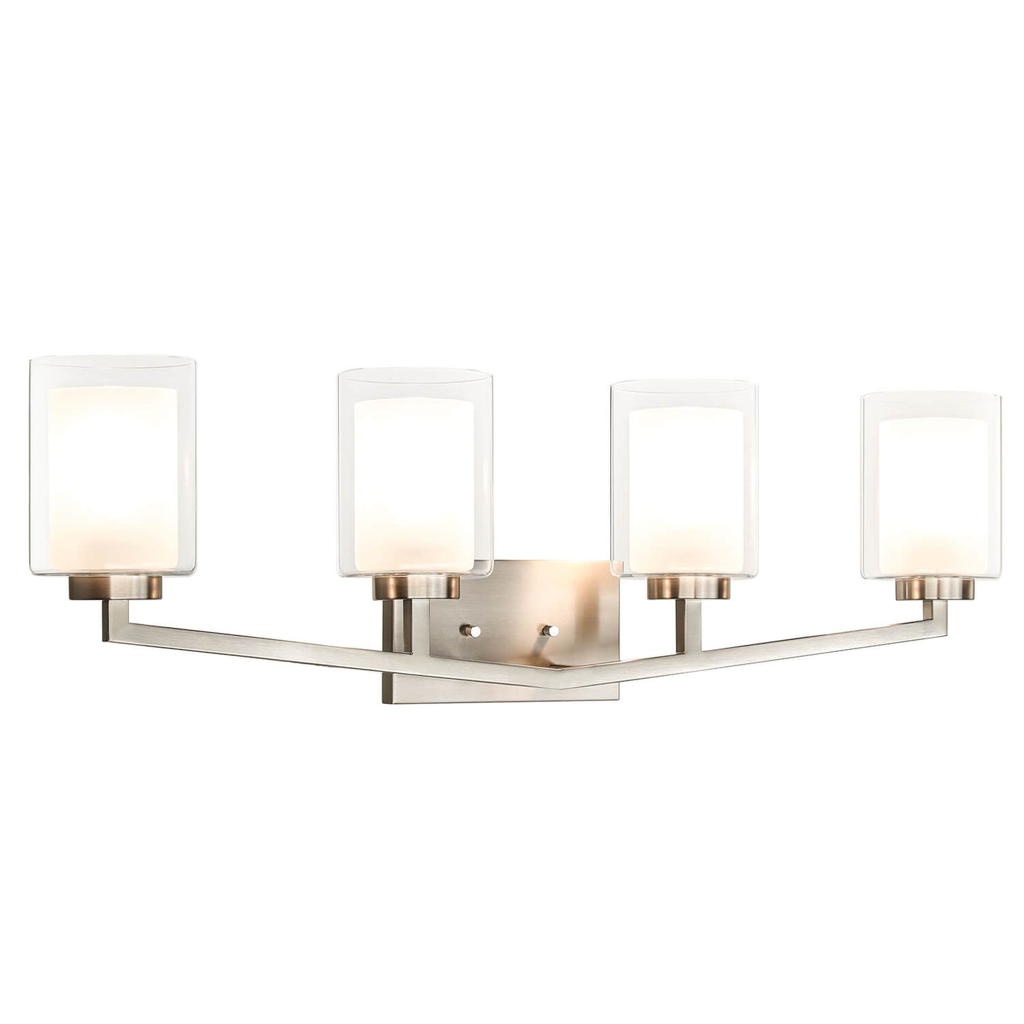 Brushed Nickel 4-Light Bathroom Vanity Light with Dual Glass XB-W1294-4-BN
