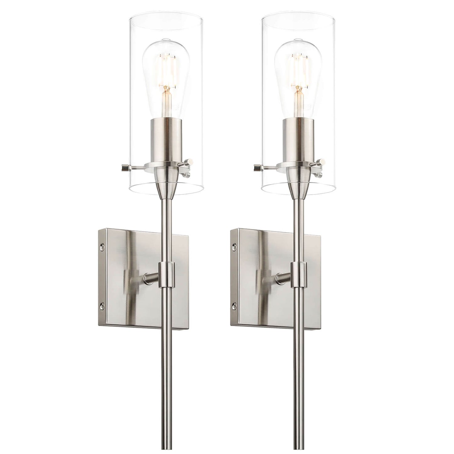 Set of 2 Modern Brushed Nickel Bathroom Sconces with Clear Glass XB-W1301-2BN