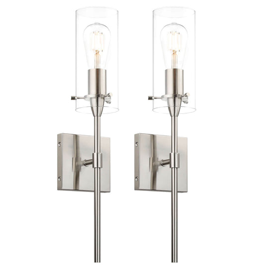 Set of 2 Modern Brushed Nickel Bathroom Sconces with Clear Glass XB-W1301-2BN