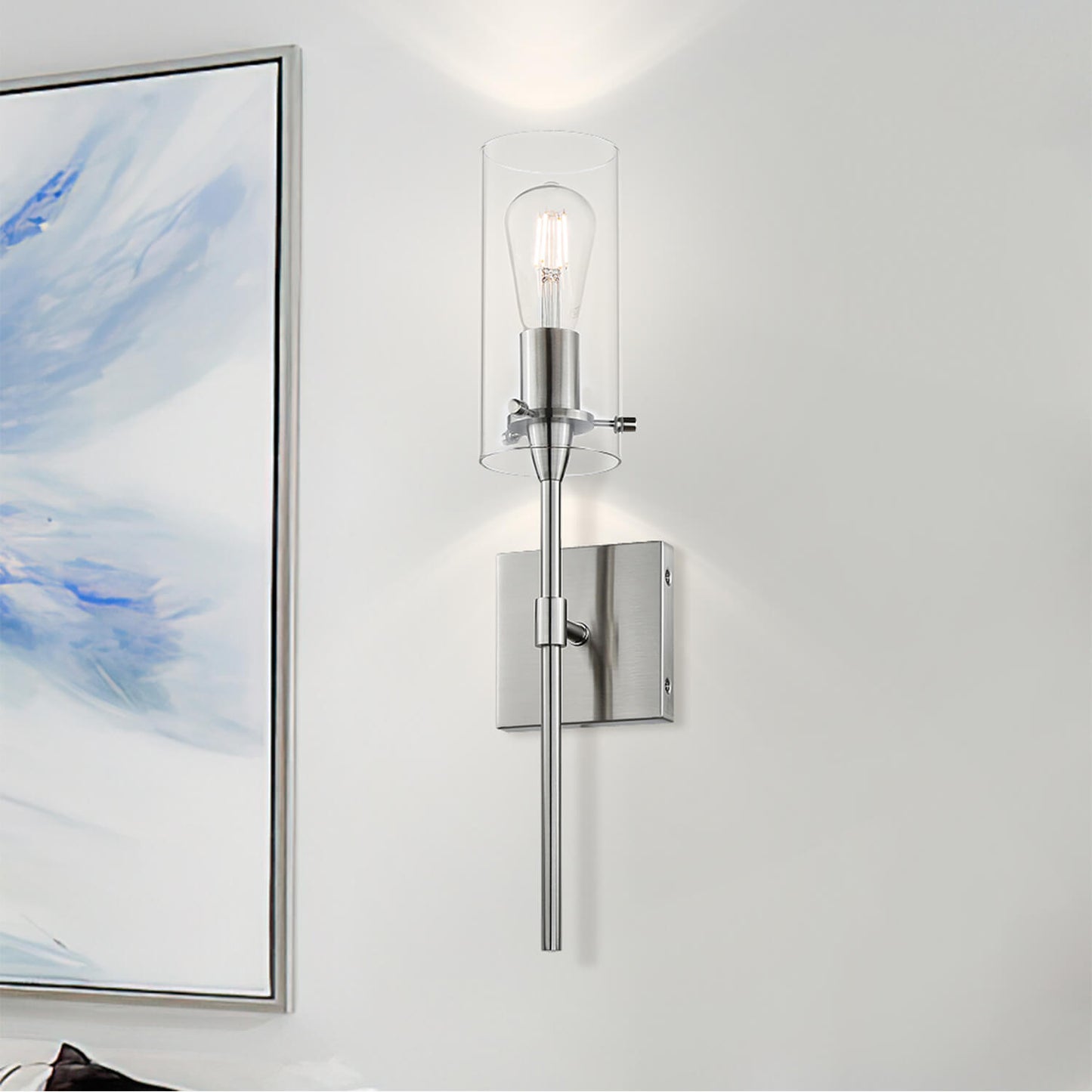 Set of 2 Modern Brushed Nickel Bathroom Sconces with Clear Glass XB-W1301-2BN