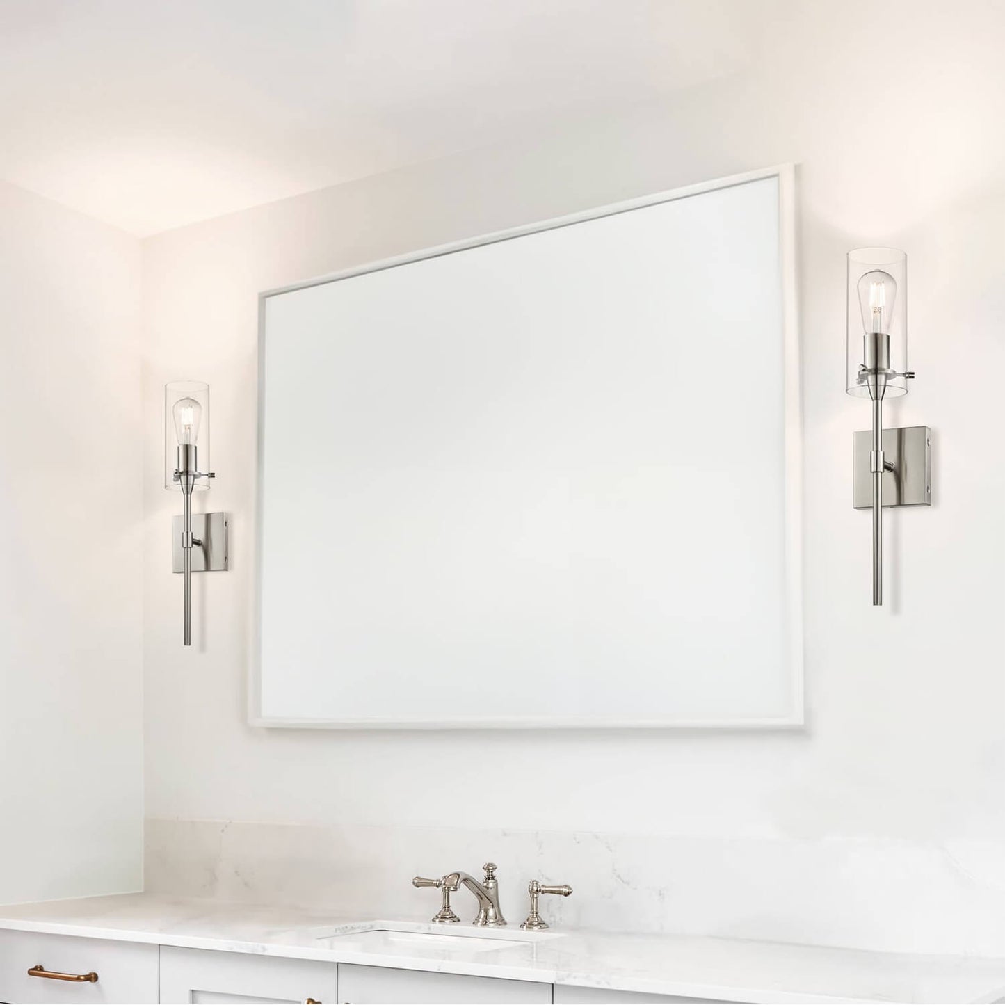 Set of 2 Modern Brushed Nickel Bathroom Sconces with Clear Glass XB-W1301-2BN