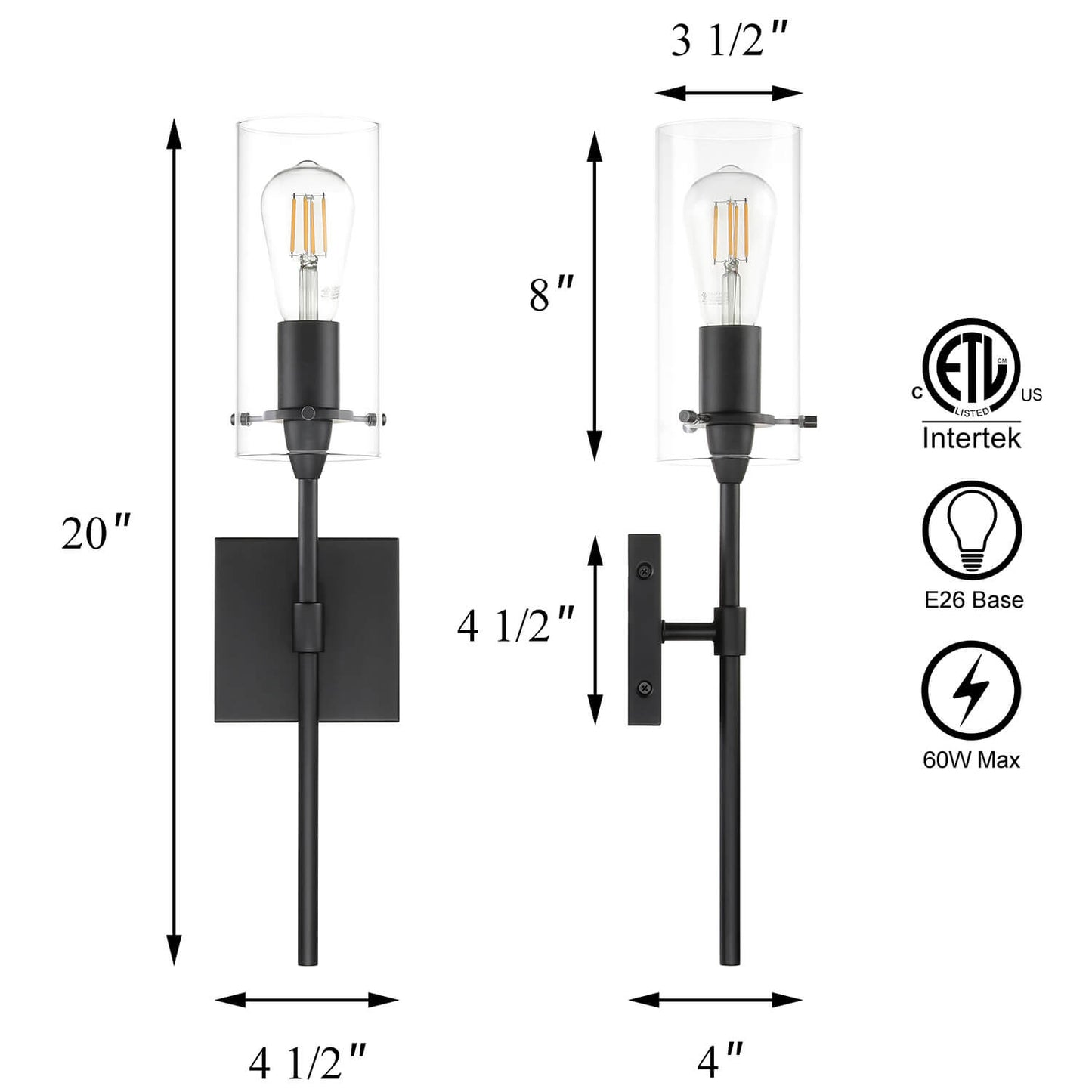 Set of 2 Modern Industrial Black Wall Sconces XB-W1301-2MB