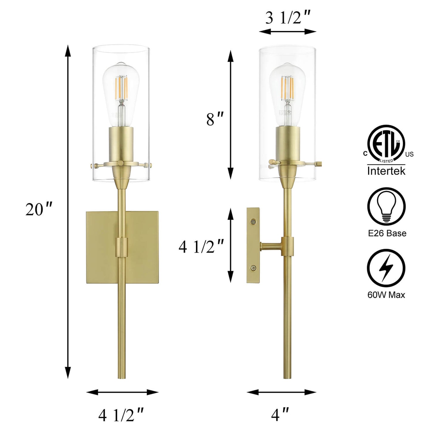Set of 2 Modern Brass Bathroom Wall Sconces XB-W1301-2SB