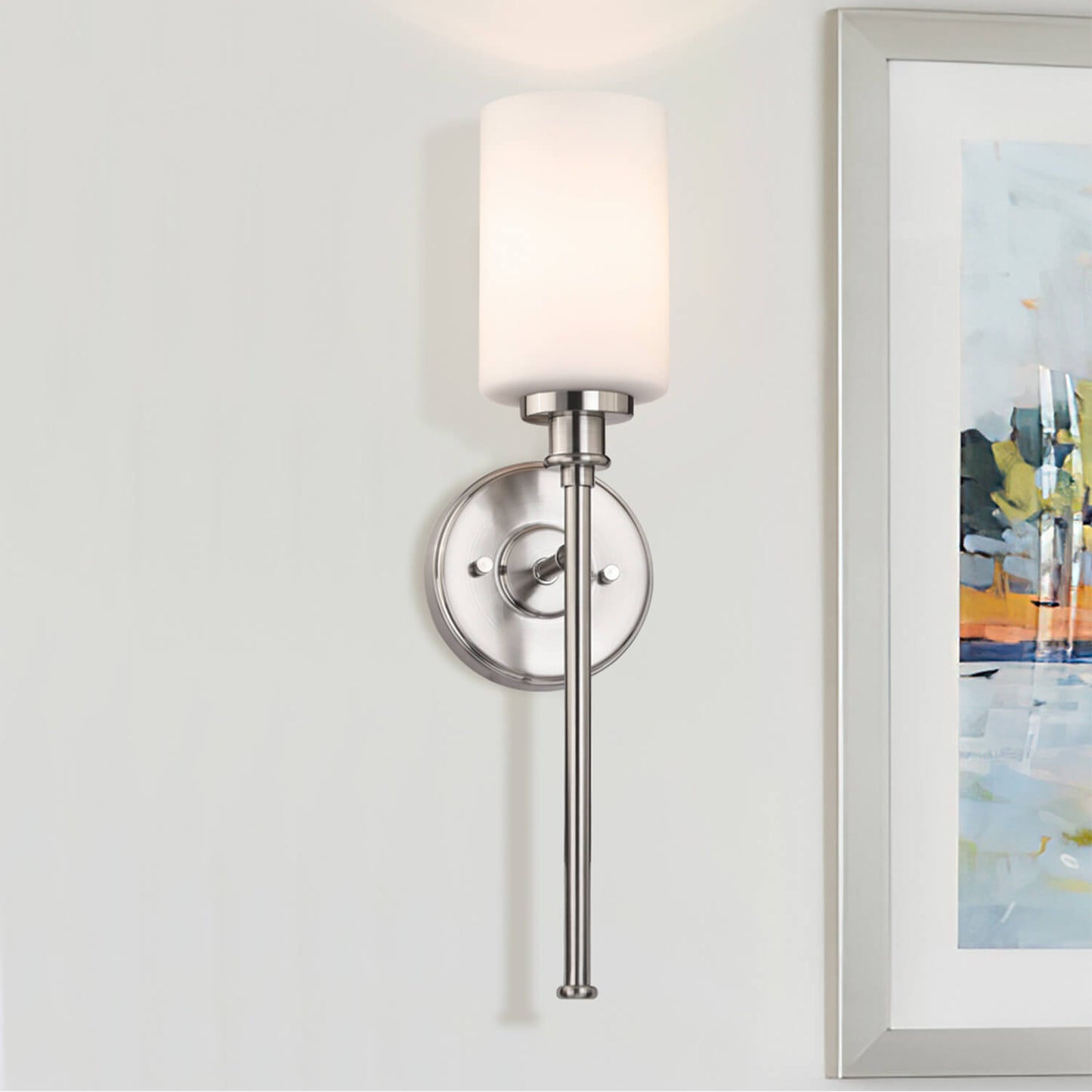 Modern Brushed Nickel Wall Sconce with White Glass Shade XB-W1305-1-BN