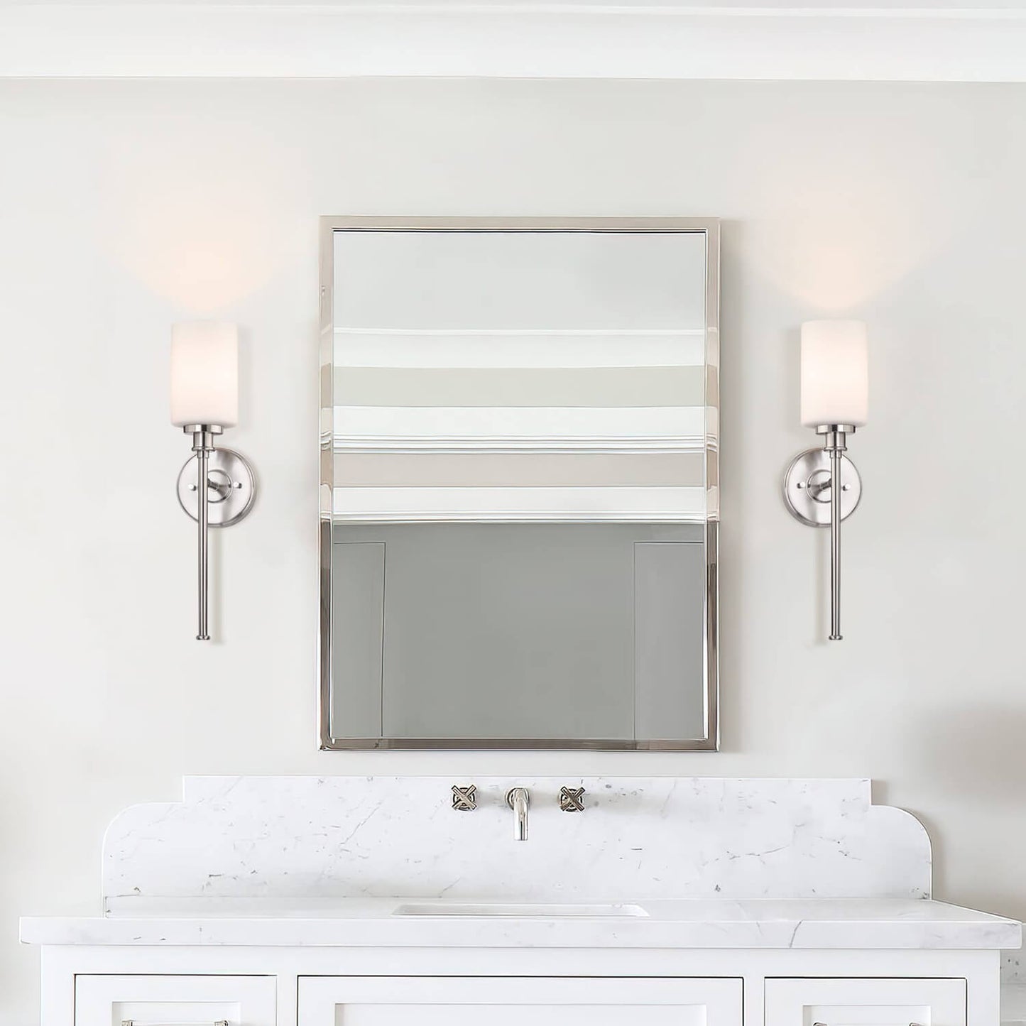 Modern Brushed Nickel Wall Sconce with White Glass Shade XB-W1305-1-BN