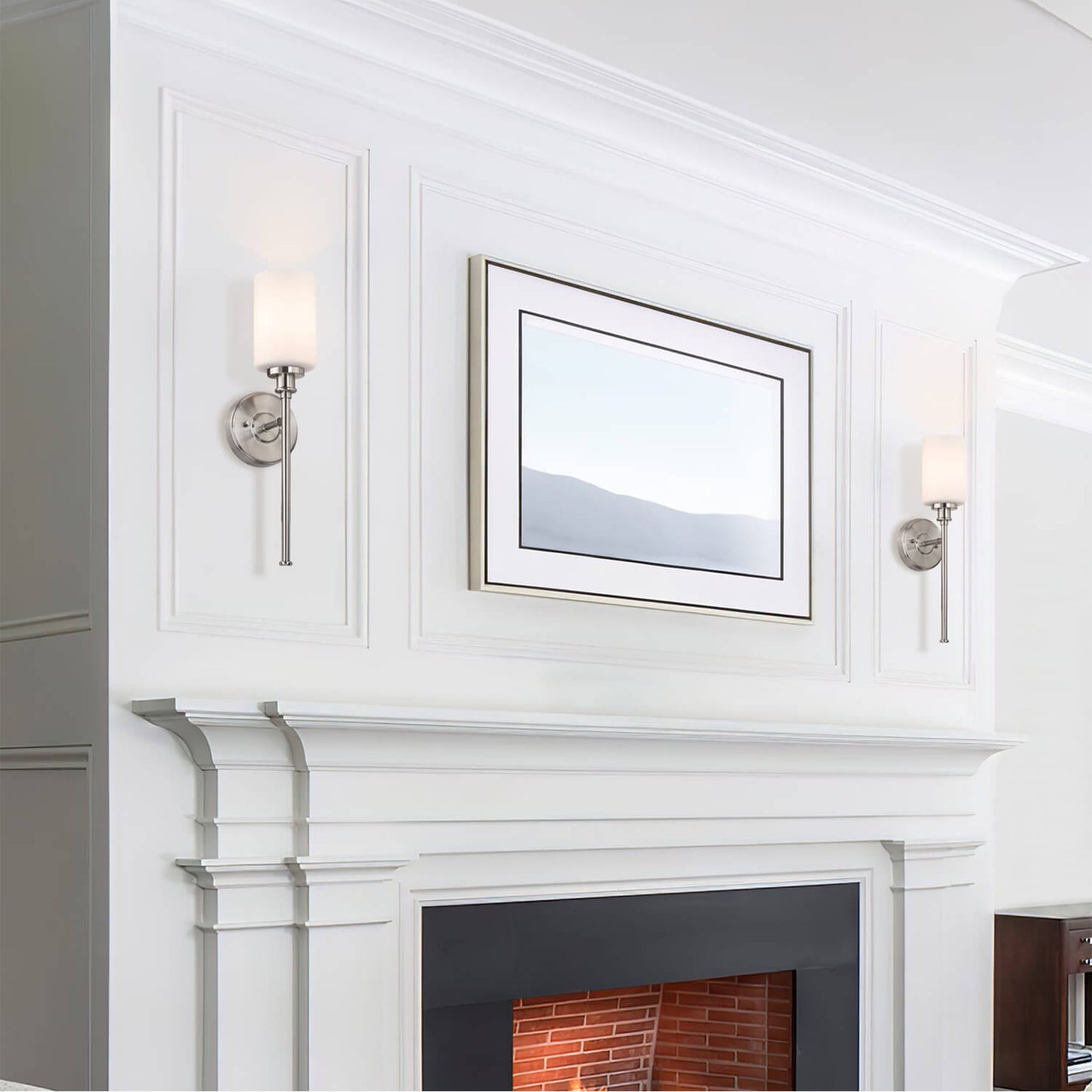 Modern Brushed Nickel Wall Sconce with White Glass Shade XB-W1305-1-BN
