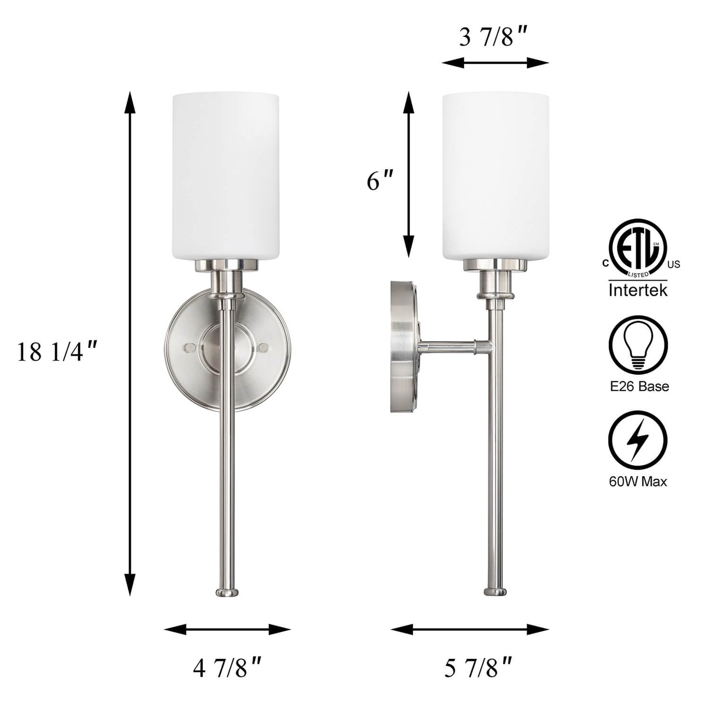 Modern Brushed Nickel Wall Sconce with White Glass Shade XB-W1305-1-BN